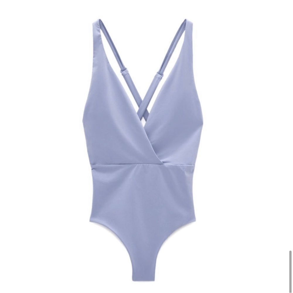 Zara Plunge Seim Blue One Piece